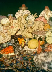 Illustration till Dick Whittington och hans katt, från engelska sagor återberättade av F.A. Steel, 1927